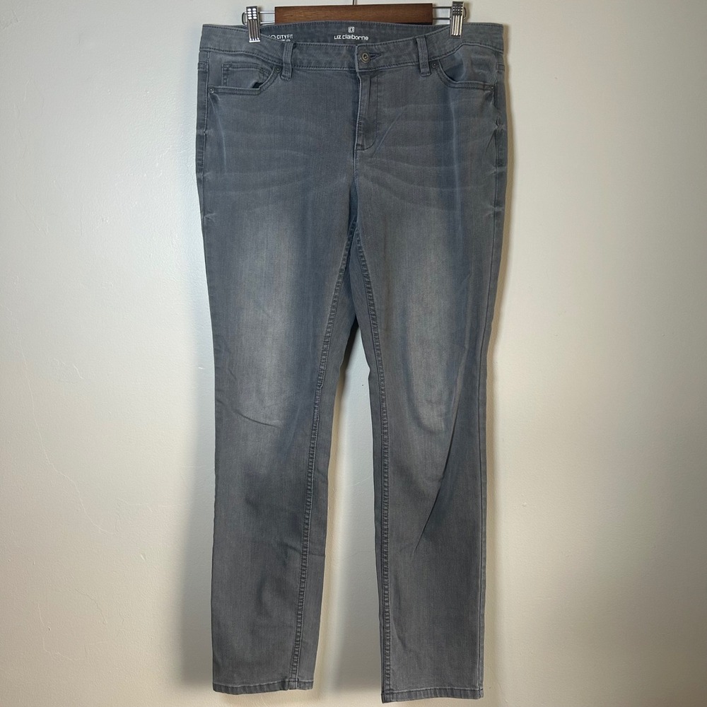 Liz Claiborne Skinny Leg‎ Jeans Womens 12 Grey City Fit Denim Pants